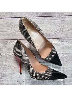 Kate Spade sz 7 black/white with red high heeled, pointed toe pumps